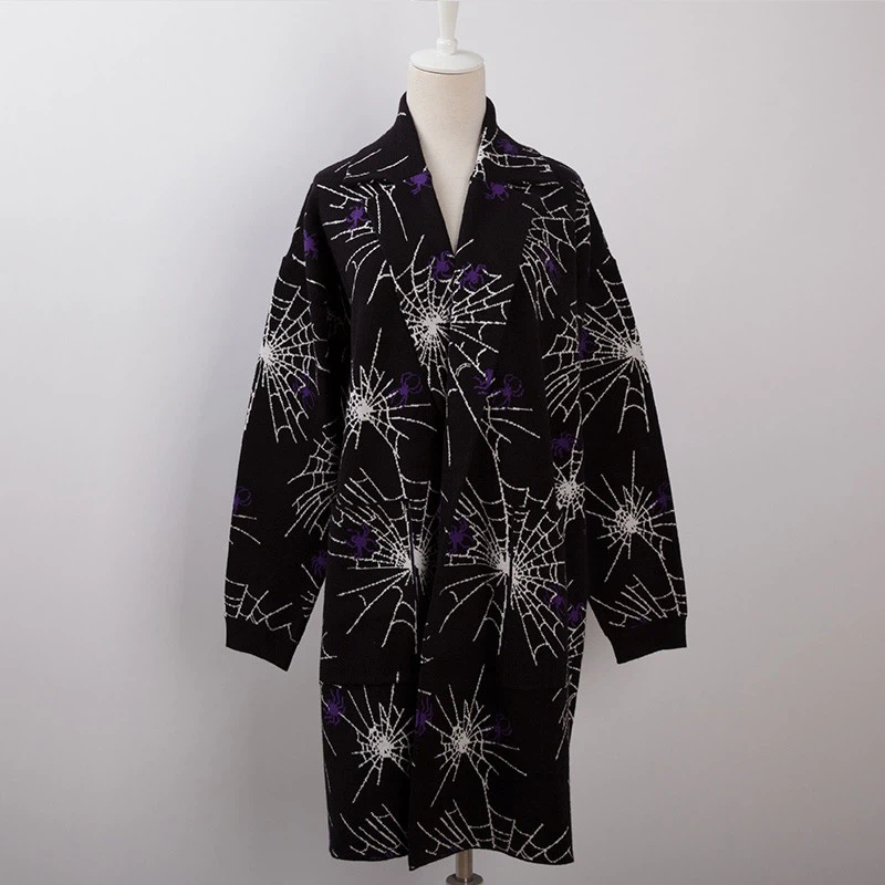 Halloween-Spider-Web-Jacquard-Long-Cardigan